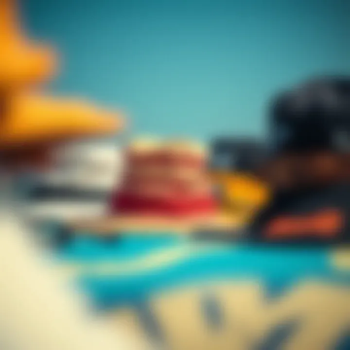 Diverse styles of kite surf hats displayed