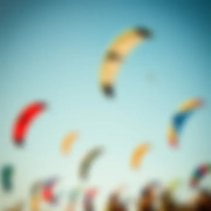 An array of colorful kites against the backdrop of a clear blue sky