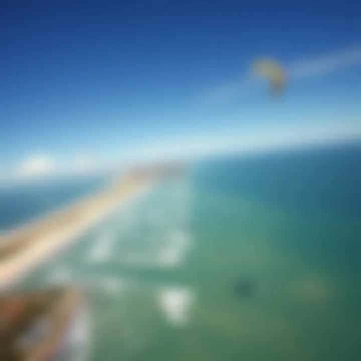 An aerial view of Tampa's coastline, highlighting ideal kite surfing spots along the shore
