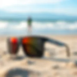 Kite surfing glasses on a sandy beach