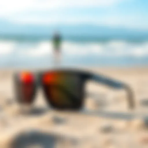 Kite surfing glasses on a sandy beach