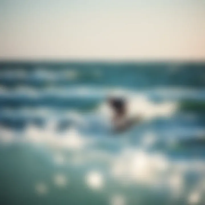 A picturesque view of a kite surfer riding the waves