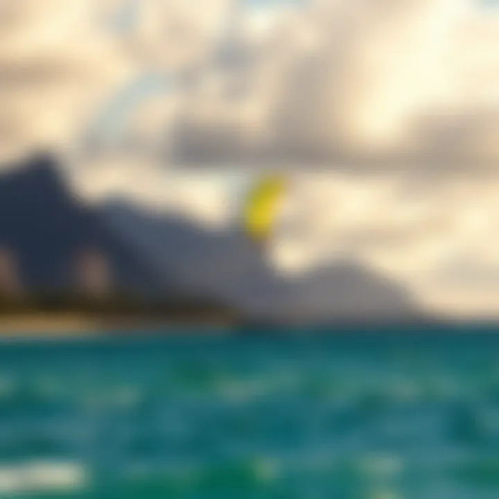Scenic Hawaiian Beach A breathtaking view of a Hawaiian beach with kite surfers in the distance