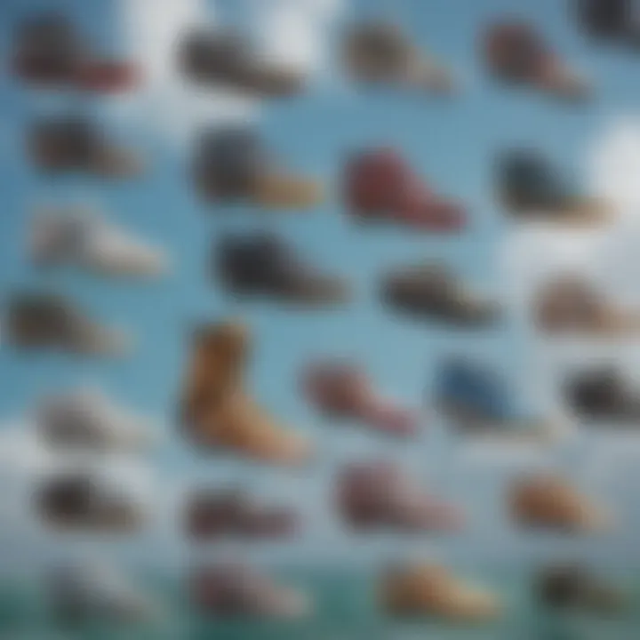 A selection of different types of kite surfing shoes displayed