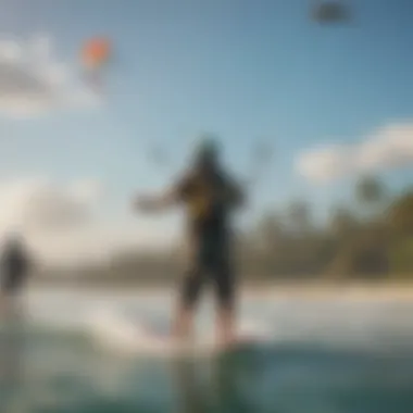 Community Support for Kiteboarding Community gathering of kiteboarding enthusiasts sharing tips