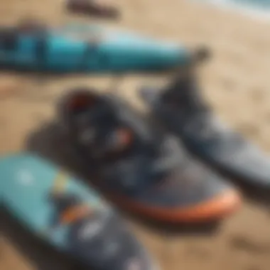 Essential Kiteboarding Gear Essential kiteboarding gear laid out on a beach