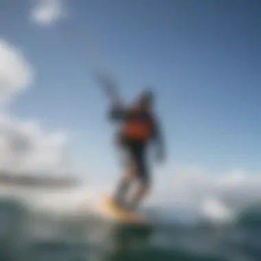 Kiteboarder navigating through challenging wind conditions