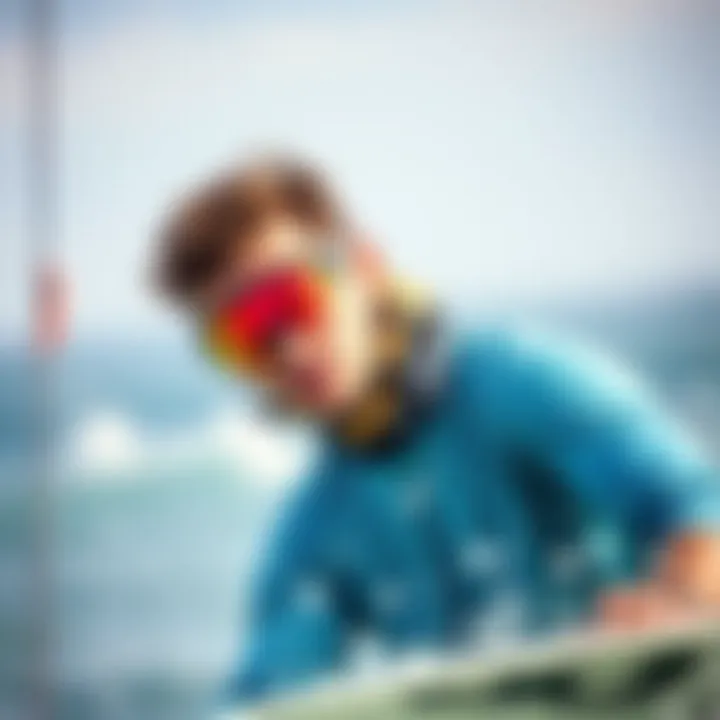 Kiteboarder wearing protective eyewear in action