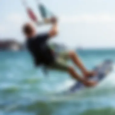 Kiteboarding with a Shorts Harness A kiteboarder wearing a shorts harness while riding on water