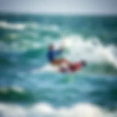 A kiteboarder navigating through challenging waters with expertise