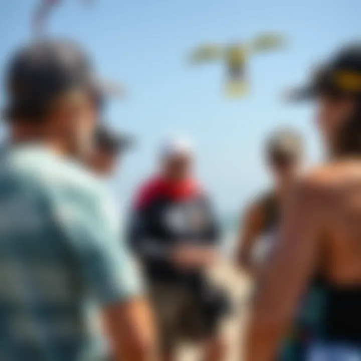 Engaging with the Kiteboarding Community A kiteboarding community gathering discussing gear