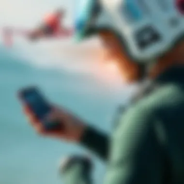 Wind App User Experience Kiteboarding enthusiast checking wind app on smartphone