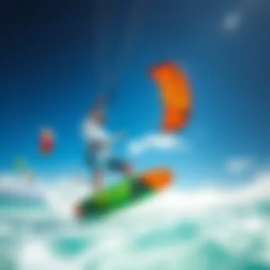 A vibrant kiteboarding scene showcasing various gear in action