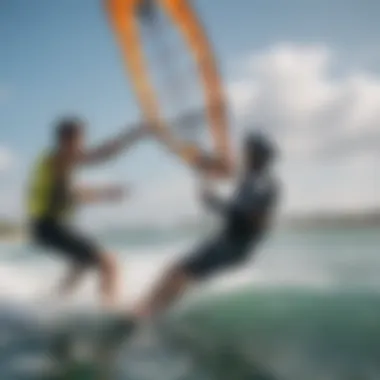 Instructional Techniques in Kiteboarding An instructor teaching a student on the water