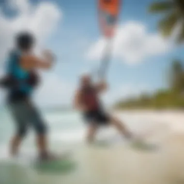 Kiteboarding instructors demonstrating safety practices