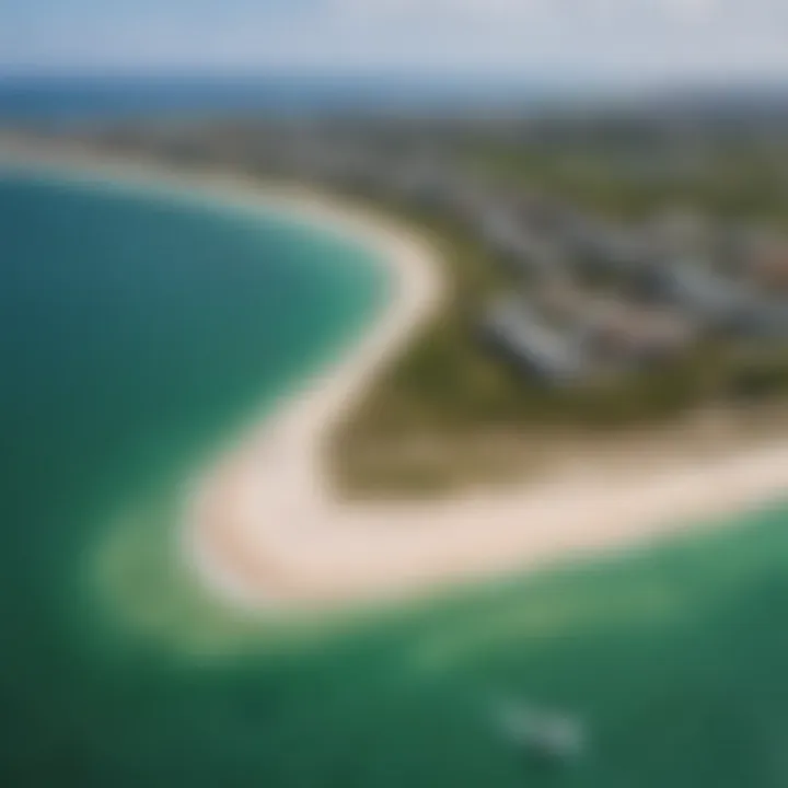 Aerial view of kiteboarding spots on the island