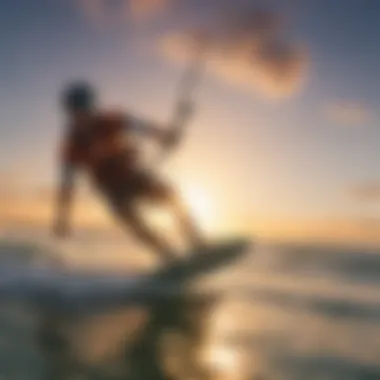 Kiteboarder Riding the Waves Kiteboarder riding the waves at sunset