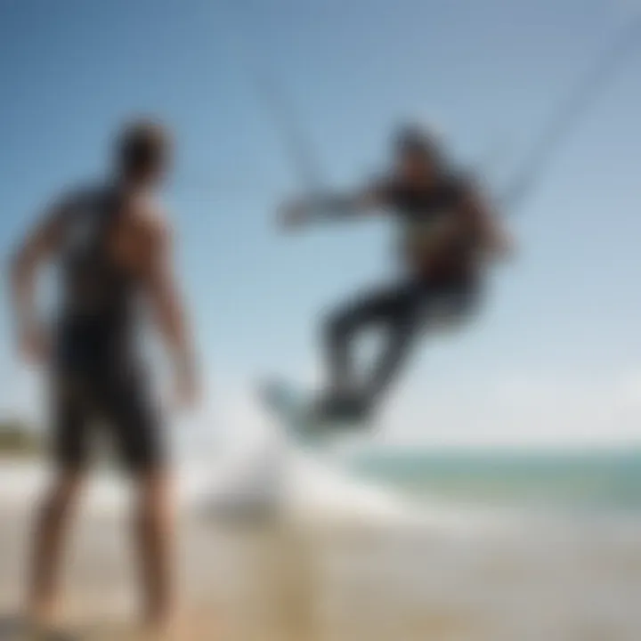 Kiteboarding instructor demonstrating techniques on the beach