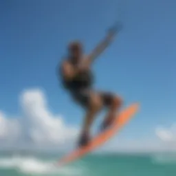 Kiteboarder soaring through the bright blue skies of Key West