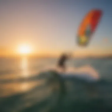 Kiteboarding session at sunset with a GoPro in action