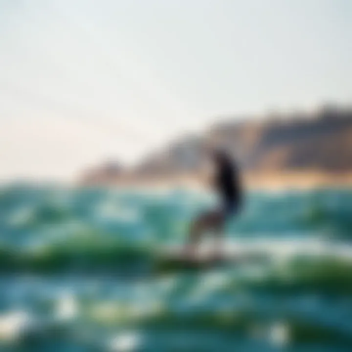 Kiteboarder riding the waves under optimal wind conditions