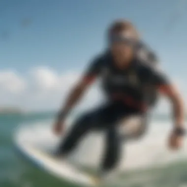 Kitesurfer wearing goggles while riding the waves