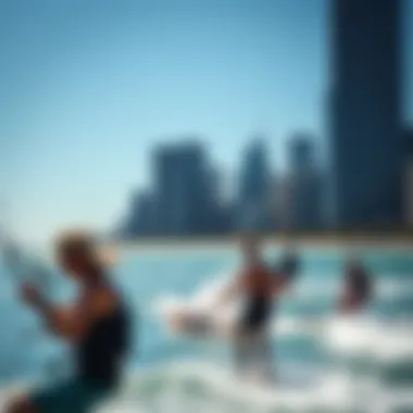 Thriving Kitesurfing Community in Chicago A group of kitesurfers enjoying a sunny day on the water