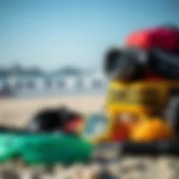 Kitesurfing gear essentials displayed on the beach