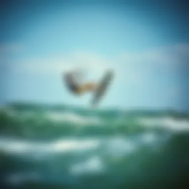 An expert kitesurfer performing a trick above the waves