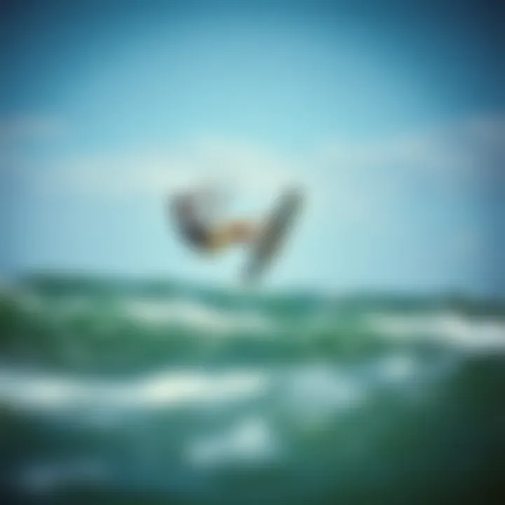 An expert kitesurfer performing a trick above the waves