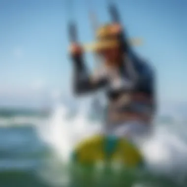 A kitesurfer wearing a hat while riding the waves