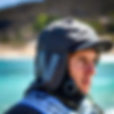 Detailing Kitesurfing Hat Features Close-up of kitesurfing hat features and materials