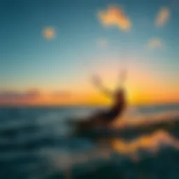 Kitesurfing session at sunset on Jupiter beach