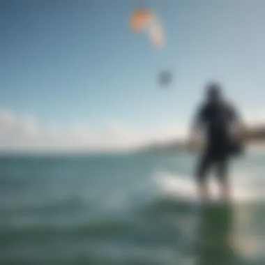 Instructor guiding a student in kitesurfing