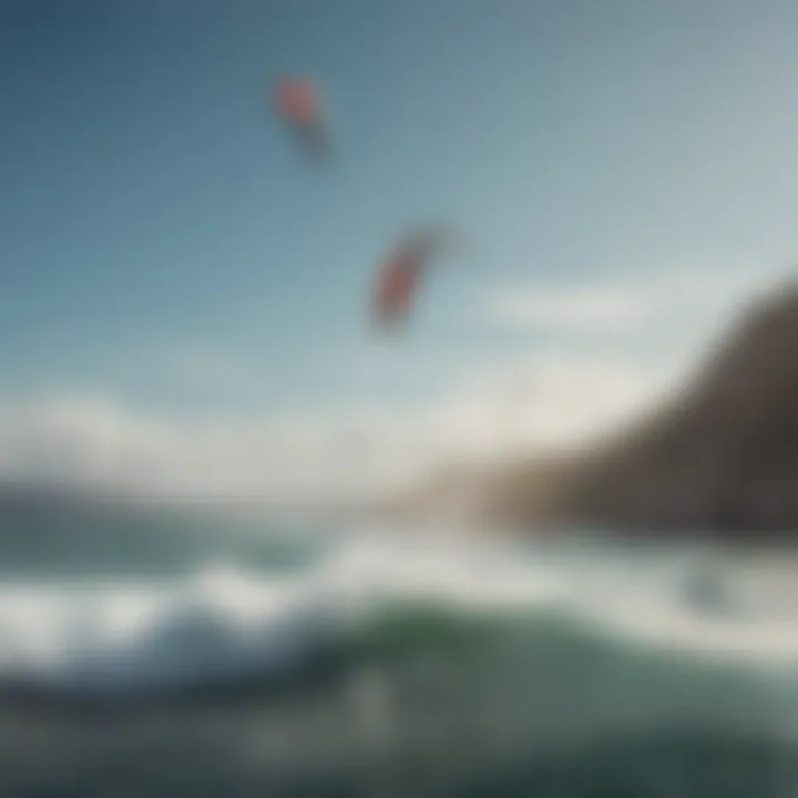 A scenic depiction of wind conditions ideal for kitesurfing along the coastline