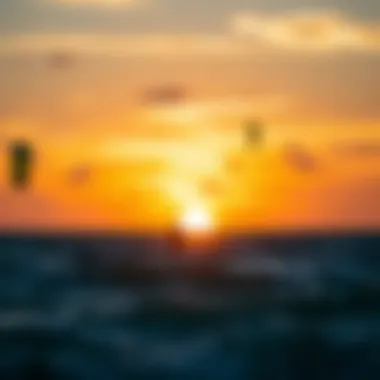 Sunset Kite Surfing at Panama City Beach A breathtaking sunset at Panama City Beach with kite surfers in the foreground