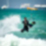 Dynamic kiteboarding maneuver showcasing loop slingshot technique