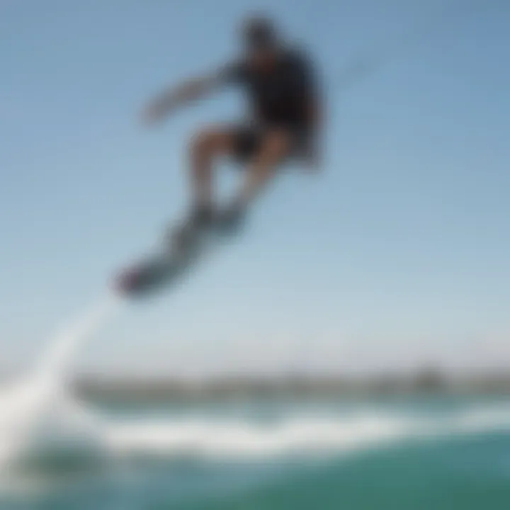 Kiteboarder riding the Lyft hydrofoil over crystal clear waters