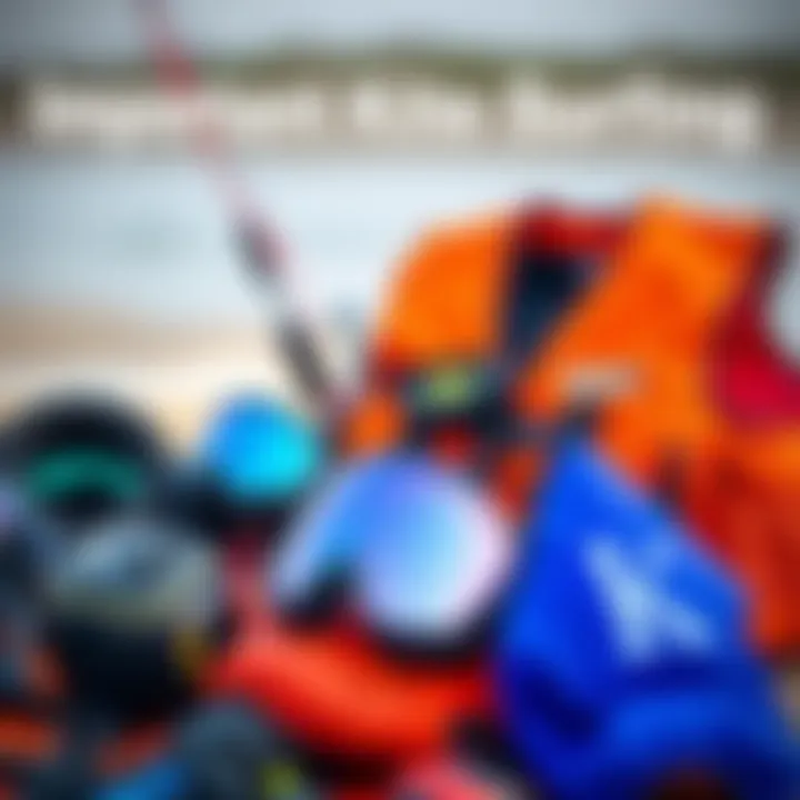 Important Kite Surfing Safety Equipment Safety gear for kite surfing displayed together