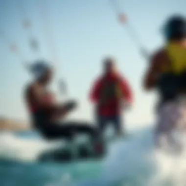 Demonstrating Safety Protocols in Kiteboarding Safety protocols being demonstrated during a kiteboarding session