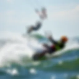 Dynamic kitesurfing maneuver captured in action