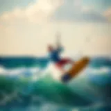 Kite surfing demonstration on vibrant waves