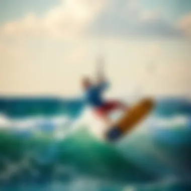 Kite surfing demonstration on vibrant waves