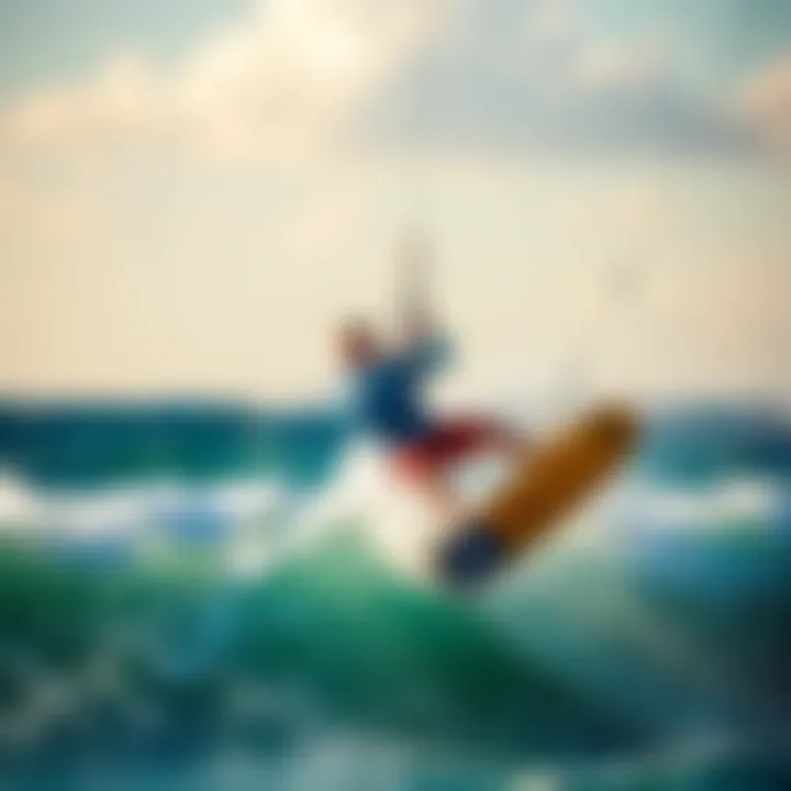 Kite surfing demonstration on vibrant waves