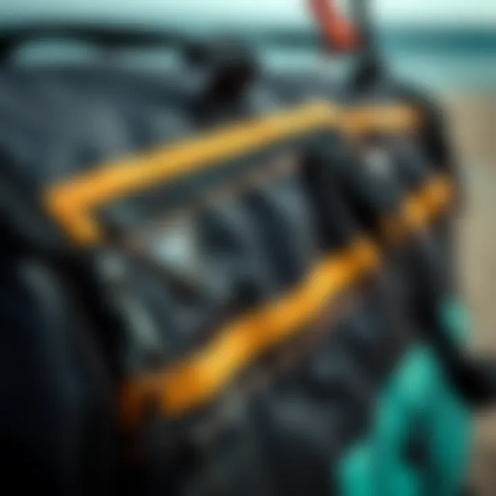 Detailed view of the Mystic kite bag showcasing its robust stitching and materials