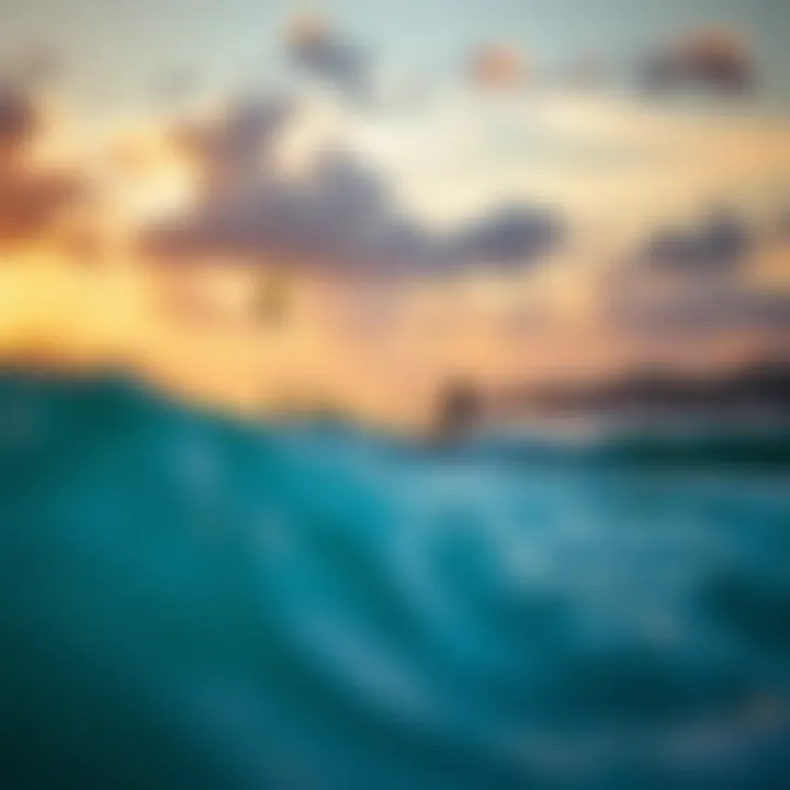 A serene coastal setting with kite surfers enjoying the waves