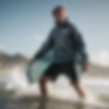 An athlete utilizing the Mystic Surf Poncho on the beach, illustrating its practical use.