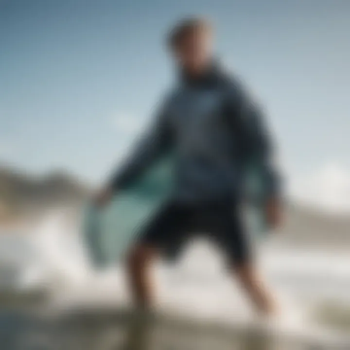 An athlete utilizing the Mystic Surf Poncho on the beach, illustrating its practical use.