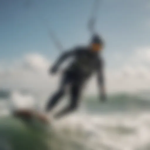 A skilled kiteboarder riding a breathtaking wave