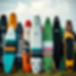 An array of Naish kite boards showcasing different designs and sizes